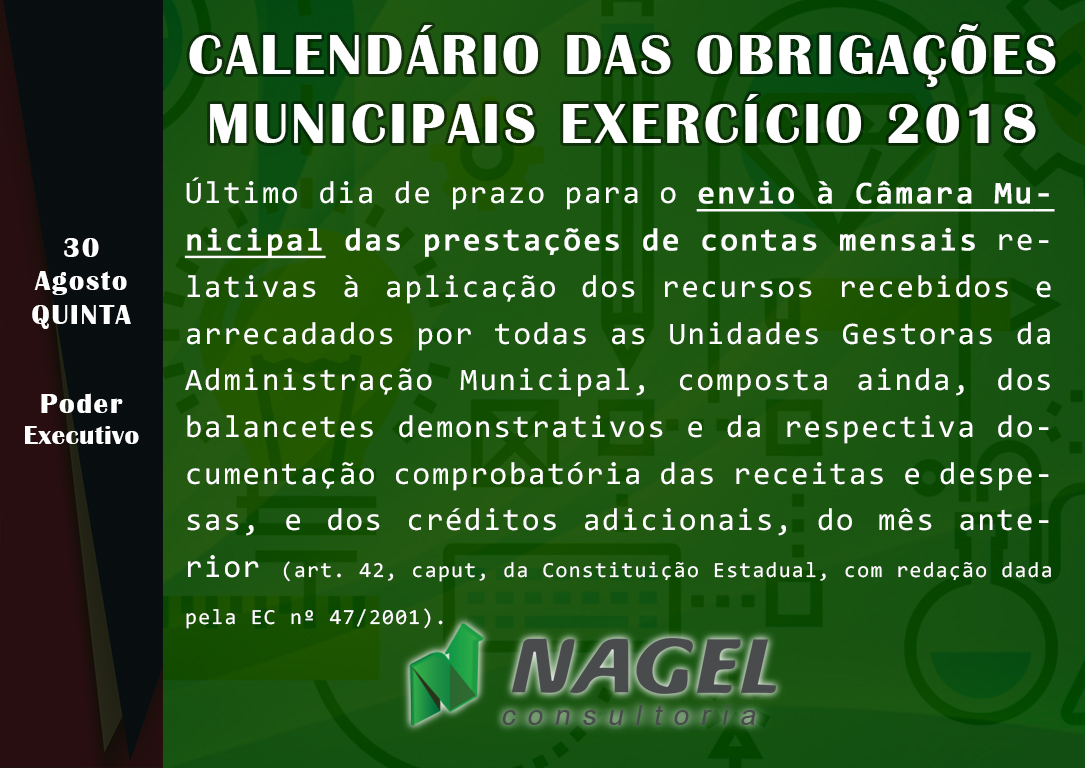 calendario obrigações 30 08 b | Nagel Consultoria